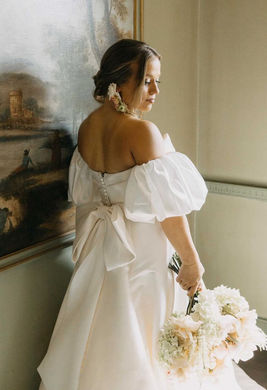 Bride Wearing Satin Bridal Gloves