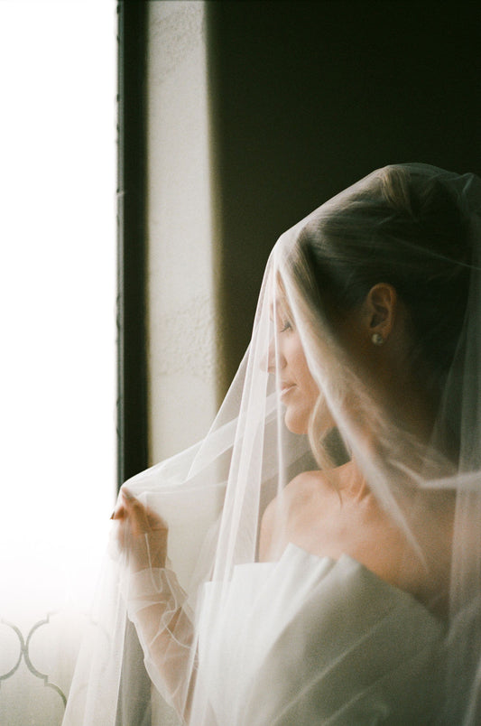 Cathedral length wedding veil with blusher