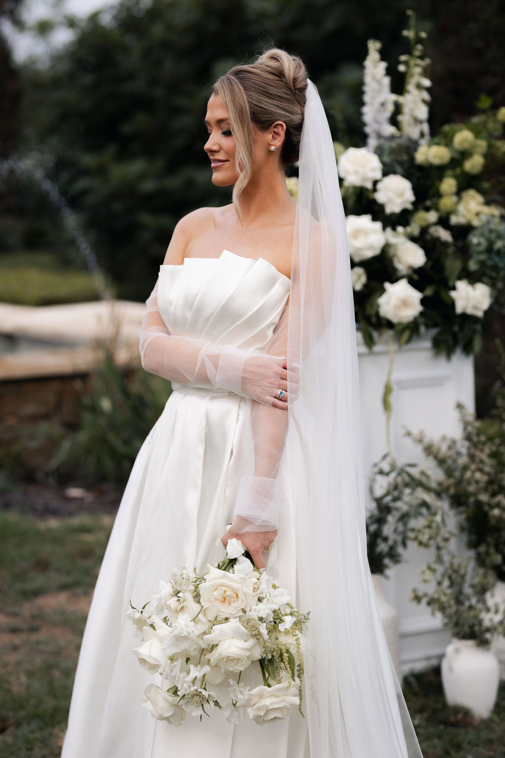 Cathedral length wedding veil with blusher