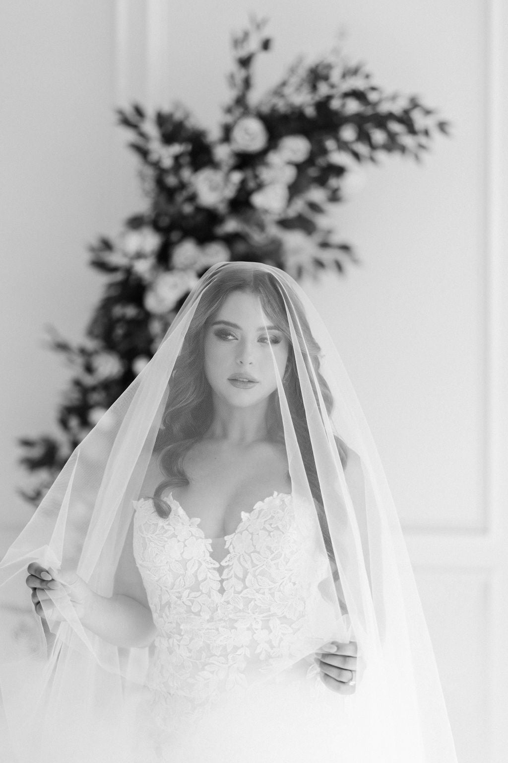 Cathedral length wedding veil with blusher