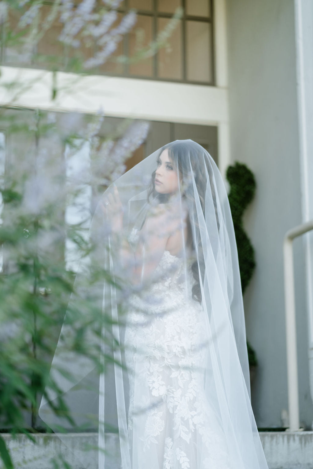 Cathedral length wedding veil with blusher