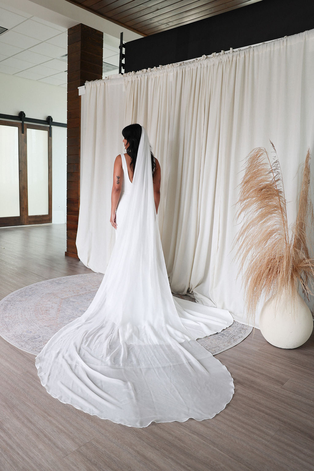 Bride Wearing Chiffon Wedding Veil