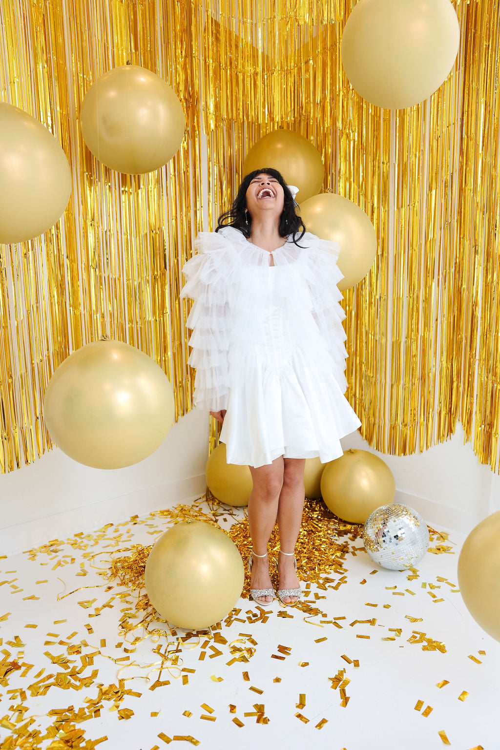 Bride Wearing Ruffled Wedding Jacket