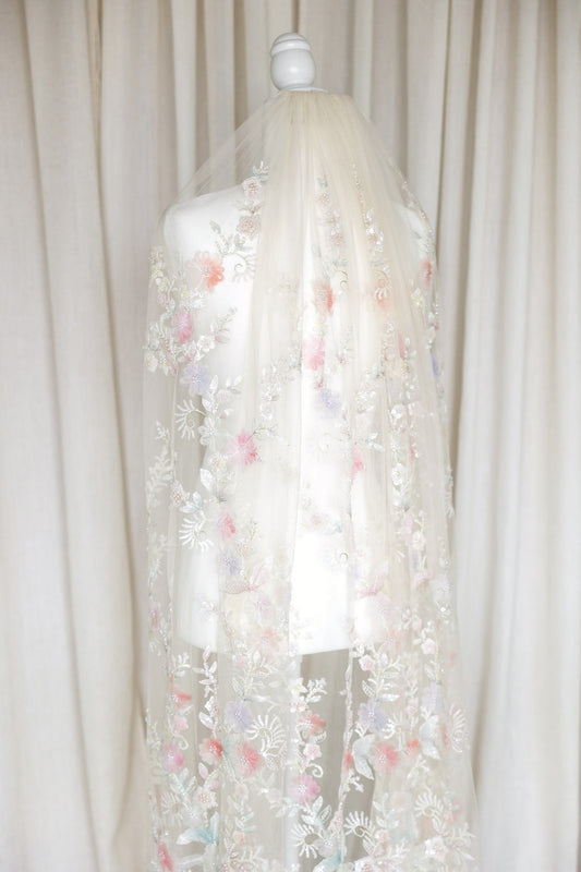 Pastel Floral Wedding Veil